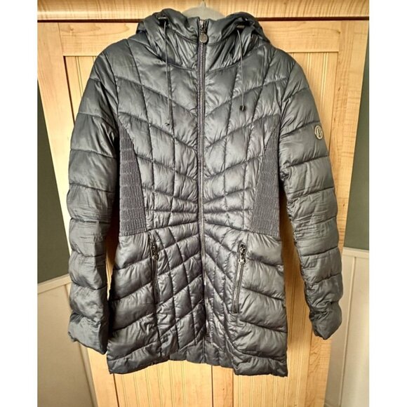 BERNARDO Ladies' Blue Hooded EcoPlume Packable Quilted Puffer Winter Coat Size M - Picture 3 of 14